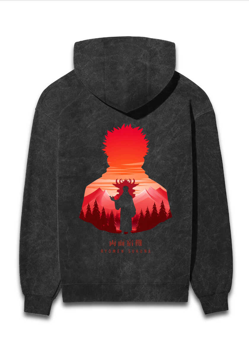 Sukuna x Jujutsu Kaisen acid wash hoodie