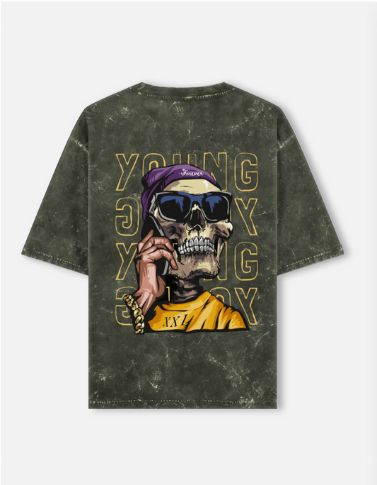 Acid wash printed t-shirt